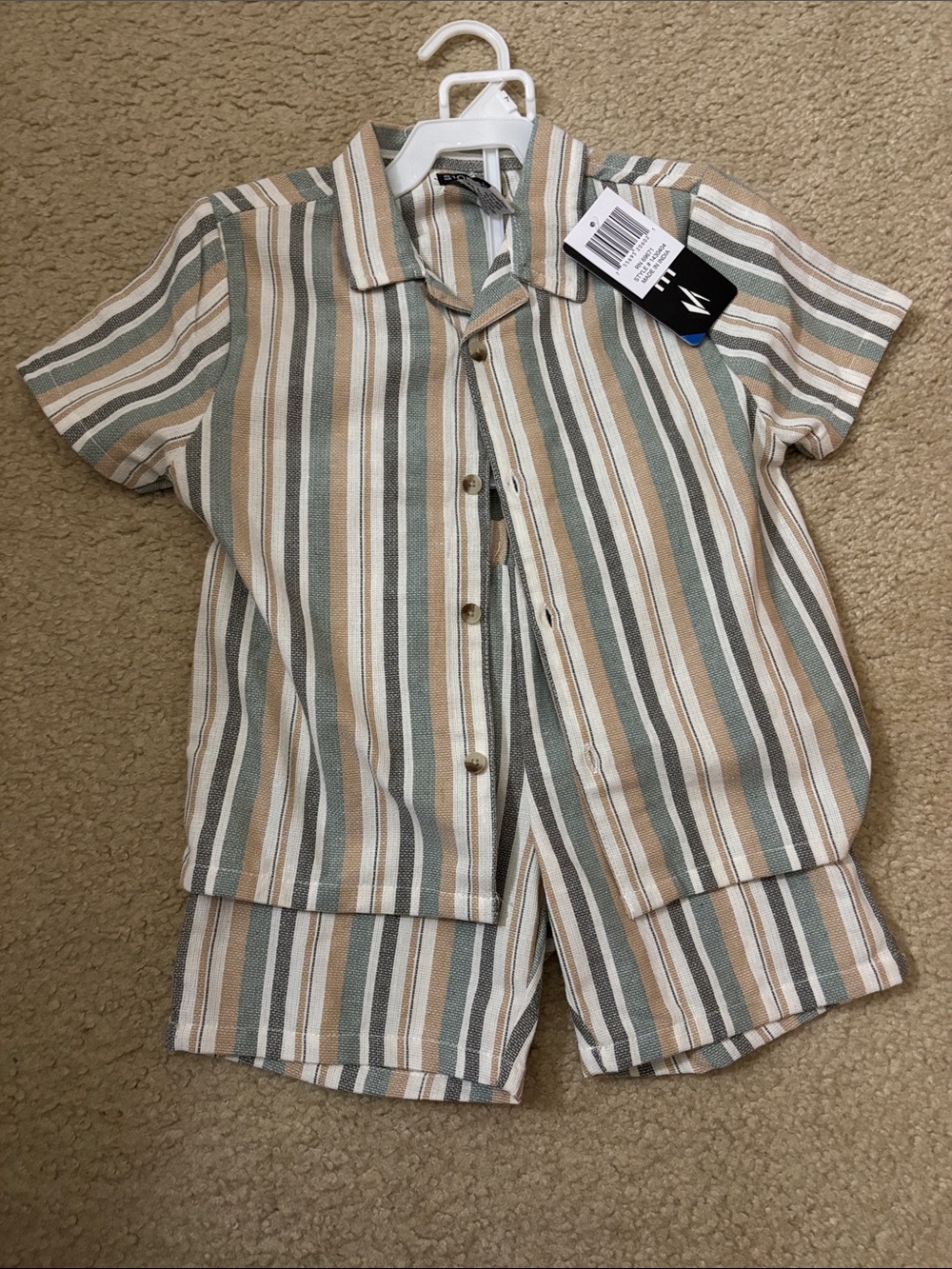 H&M Beige, Green & White Striped Short Pajama Set